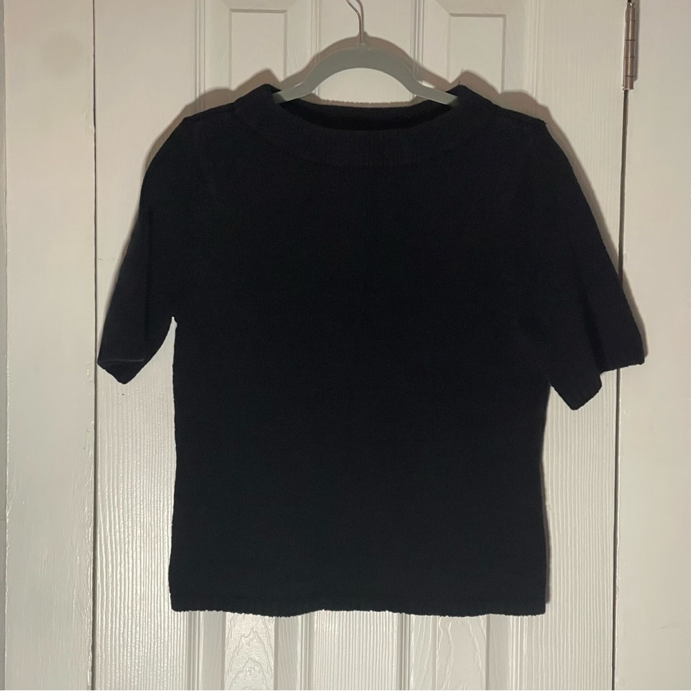 Talbots Classic Navy Blue Knit Short Sleeve Sweater